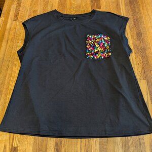 Women's XL Shein Black Muscle T w/ Multi-Colored Sequin Pocket Rainbow